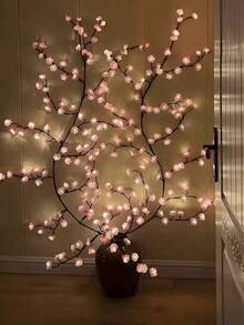 1 Piece Of 96LED Pink Cherry Tree Vine Lamp, USB Model With 8 Flashing Modes, Soft And Bendable Fairy Light, Suitable For Home Decoration/Fairy Garden/Room Decoration/Wall Decoration/Yard Decoration/Holiday Party Decoration/Game Room Decoration/Office Decoration
