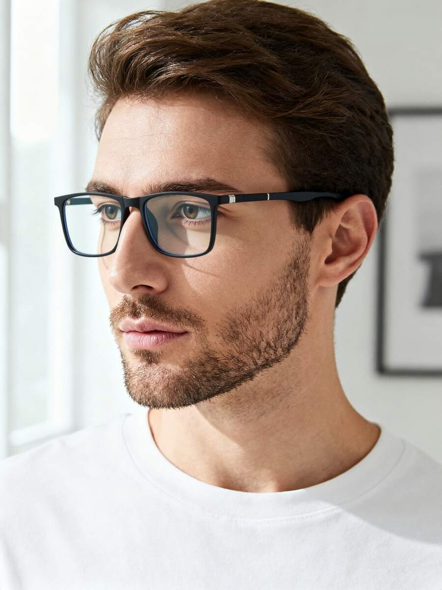 男女通用方形塑料电脑/游戏/电视/手机眼镜，缓解眼疲劳，时尚透明镜片眼镜框 - 黑色 - 查看 1