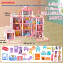 公主城堡娃娃屋玩具套装，女孩娃娃屋玩具，包括家具、娃娃和配件，豪华豪宅娃娃，儿童公主城堡 DIY 建筑套件，逼真的角色扮演娃娃，设施齐全的娃娃屋，适合 3-12 岁女孩的生日/节日礼物（部分家具配件和娃娃颜色随机）