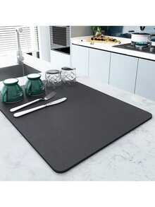Solid Color Design, Black, Gray, Drainage Mat, Kitchen Countertop Mat, Household, Dining Room, Tableware Mat, Coffee Machine Mat, Coaster And More Uses - Black - View 9