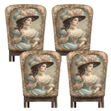 2/4/6 pièces Set, Décoration d'intérieur, Housses de chaise en lin à motif de portrait de palais, Convient pour la décoration d'intérieur quotidienne, salon, salle à manger ou jardin, et pour les rassemblements et fêtes d'hôtels et de restaurants, Matériau polyester lavable, Housses de coussin de siège de chaise de salle à manger