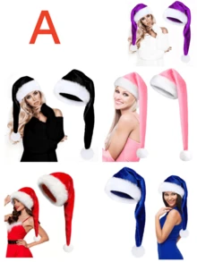 1 pieza Gorro de Navidad, Gorro de Papá Noel, Gorro navideño de Papá Noel de estilo neutro para adultos de doble grosor de terciopelo cálido y cómodo para fiestas de Año Nuevo