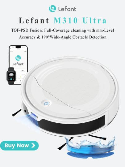 Lefant LEFANT M310 Ultra Robot Stofzuiger Mop 6000Pa Suction 3.1in Slim 170Mins 3D Navigation APP Control Pet Hair Tapijt