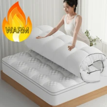 超厚保暖床垫 - 羽毛填充,可更换枕头,角撑板盒设计,适合 8-21 英寸深口袋,毛绒和支撑性好,酒店品质,白色、蓝色、灰色,非常适合万圣节、圣诞节、日常节日礼物! - 白色 - 查看 13