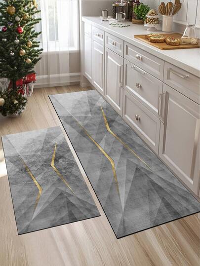 1 peça cinza claro com padrão de listras douradas, estilo minimalista e moderno, conjunto de tapete/carpete de cozinha absorvente com aproximadamente 3 mm de espessura, lavável, adequado para cozinha, banheiro, entrada, lavanderia, escritório, sala de estar, quarto, corredor