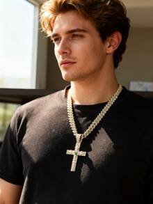 1 Peça Colar Pingente de Cruz para Adolescentes - Joias Religiosas com Corrente Cubana, Colar de Hip Hop Moderno para Uso Diário e Festas, Presente de Aniversário/Natal para Ele - Colar Declarativo para Uso o Ano Todo, Acessório de Festa, Corrente Durável, Para Adolescentes, Colar para Adolescentes/Meninos, Corrente para Adolescentes/Meninos, Colar de Casamento, Para Adolescentes