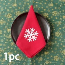 1pc/6pcs Christmas & New Year Party Decor Napkins, Snowflake, Reindeer, Christmas Tree Printed & Solid Color Fabric Placemats, Coasters, Tea Towels