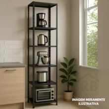 Multipurpose Steel Iron Shelf With 6 Shelves 204cm X 40cm - Home Organization And Storage - Black - Gray - White - 黑色 - 查看 1