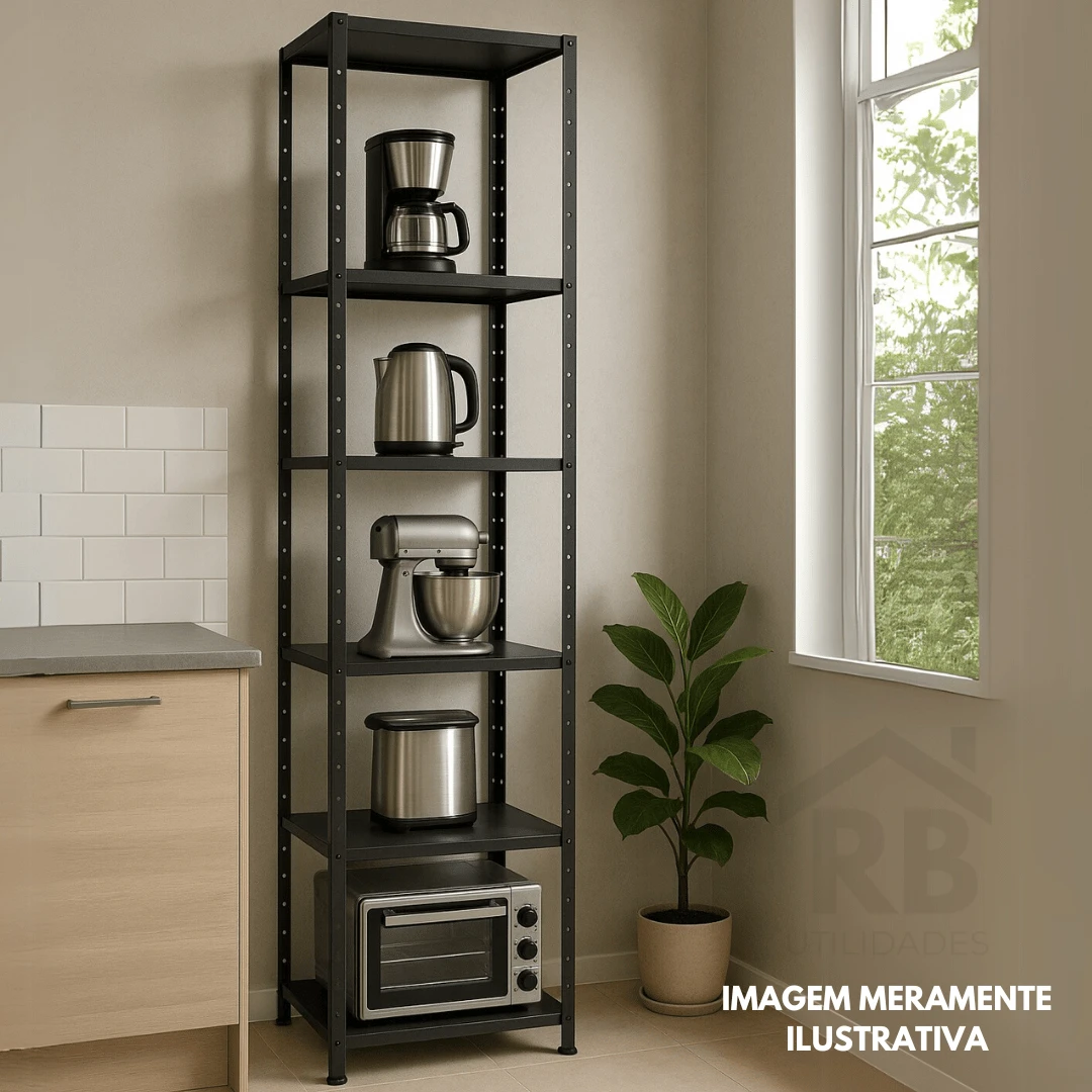 Multipurpose Steel Iron Shelf With 6 Shelves 204cm X 40cm - Home Organization And Storage - Black - Gray - White - 黑色 - 查看 1