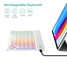 Combo de teclado inalámbrico Bluetooth 3.0 ultradelgado con retroiluminación de 7 colores y ratón inalámbrico Bluetooth, recargable, compatible con iOS, Android, tabletas y smartphones con Windows - Multicolor - Ver 5