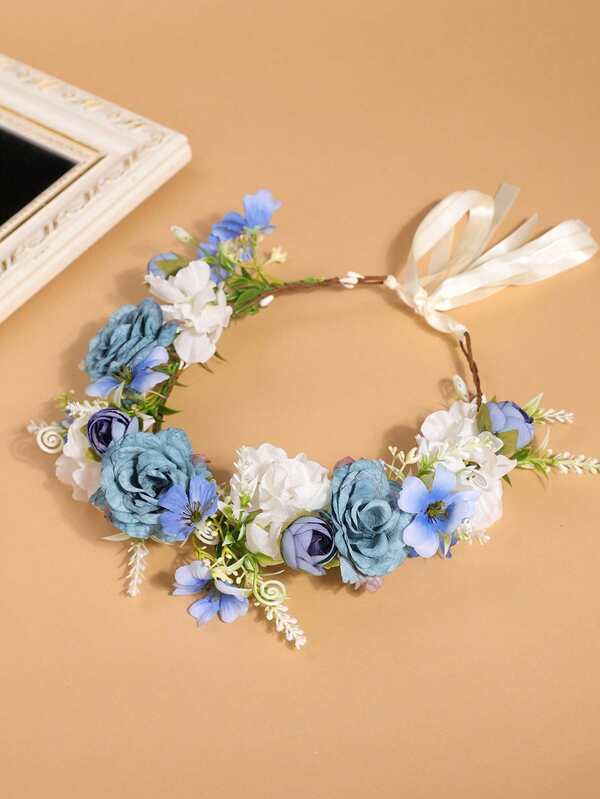 1pc Pink Rose Flower Bohemian Floral Wreath, Romantic For Bride Wedding Season, Hawaiian Outfit For Women, Hair Accessories, Coronas, Tiara, Costume Crown