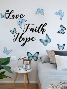 1 buc autocolant de perete grafic cu fluture și slogan, autocolante, decal de perete, decal vinil pentru decorațiuni interioare, articole de decor de primăvară, reîmprospătează-ți casa, autocolante decorative Rama