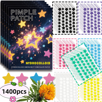 1400 piezas Nuevos parches de acné/pegatinas faciales de estrella hidrocolloid lindos, pegatinas de maquillaje de estrella súper para volver a la escuela, pegatinas decorativas faciales lindas para fiestas, pegatinas multifuncionales para manualidades de scrapbooking, sin fragancia y sin conservantes, adecuadas para todo tipo de piel, diseño adorable de estrella en varios colores, adecuado para todos