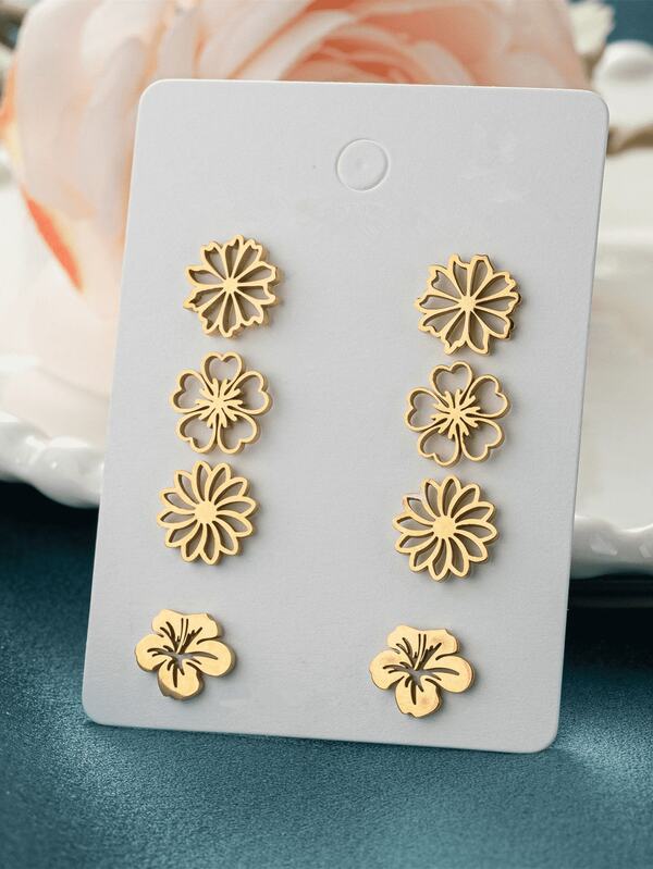 4 Pairs/Set Vintage Bohemian Style Hollow Design Earrings, Unique Retro Accessories, Gifts For Family And Friends, Suitable For Daily Wear And Parties