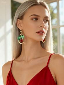 Brincos Vintage Elegantes de Flor Pendente, Liga de Cobre Banhada a Ouro 14k, Flores Coloridas de Moda Feminina, Adequado para Uso Diário e Presentes, Acessório para o Dia de Mardi Gras, Presentes de Natal, Um Par