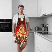 1 șorț de Crăciun mărime mare - șorț de bucătărie, model strălucitor de brad de Crăciun roșu și auriu, șorț de bucătar din poliester durabil, potrivit pentru bărbați și femei, cadou ideal de Crăciun, pentru copt, petreceri de sărbători - ușor de curățat și durabil - perfect pentru bucătarii de acasă și pentru utilizarea în bucătăria de sărbători (roșu/auriu/negru) - cadou ideal