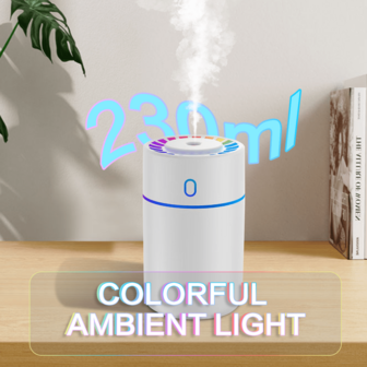Humidificador mini portátil USB, capacidad de 230ML, adecuado para dormitorios, escritorio personal con ambientador de aire con gran niebla, equipado con luz nocturna LED de color, dos modos de niebla y función de apagado automático, ultra silencioso, adecuado para coches, oficinas y hogares.