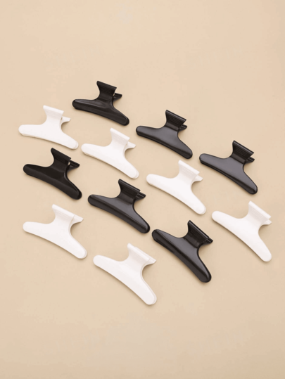 6/12 peças de grampos de corte de cabelo pretos e brancos para salão de beleza, grampos de borboleta estilosos, grampos de cabelo com mechas permanentes - acessório de moda preto para mulheres, grampos de garra de inverno, garras de cabelo de outono, elegantes acessórios de cabelo