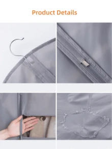 1 szt. Pokrowiec na ubrania, przezroczysta torba wisząca z zamkiem błyskawicznym, szary, torba do przechowywania w domowej garderobie, przezroczysta osłona na ubrania, oszczędzająca miejsce, torba do przechowywania w garderobie, odporna na wilgoć, odpowiednia do użytku z ubraniami