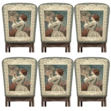 2/4/6 pièces Set, Décoration d'intérieur, Housses de chaise en lin à motif de portrait de palais, Convient pour la décoration d'intérieur quotidienne, salon, salle à manger ou jardin, et pour les rassemblements et fêtes d'hôtels et de restaurants, Matériau polyester lavable, Housses de coussin de siège de chaise de salle à manger