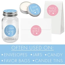 100 piezas Pegatinas para fiesta de revelación de género rosa o azul - Equipo niño o equipo niña - Decoraciones para revelación de género - 40 unidades