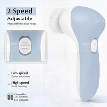 Facial Cleansing Brush Silicone Scrubber: 2 In1 Electric Exfoliating Device - Waterproof Deep Cleaning & Exfoliation - Màu xanh lam - Xem 6