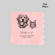 20-500 Pcs Custom Pet Cocktail Napkins, Personalized Paper Napkins With Professional Designer Handcrafts Potrait, 4 Colors Disposable Beverage/Dessert Napkins For Wedding Table Decorations, Perfect For Anniversary, Engagement, Birthday, Bride Shower, Hen Party, Custom Dog Wedding Napkins, Cat Wedding Napkins,Christmas Decor, Scalloped Napkins ,Poetcore ,Forever Love - Multicolor - View 25