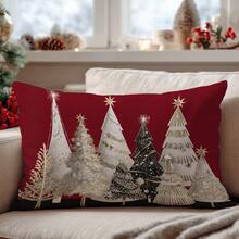 1pc Minimalist Red Background Black & Gold Christmas Tree Pattern Cushion Cover, Soft Peach Velvet Fabric, Single-Sided Printing, Fits 30*50/40*60CM Throw Pillow Insert, Home Bedroom Living Room Holiday Decor, Decorative Pillow Gift, No Pillow Insert - Multicolor - View 2