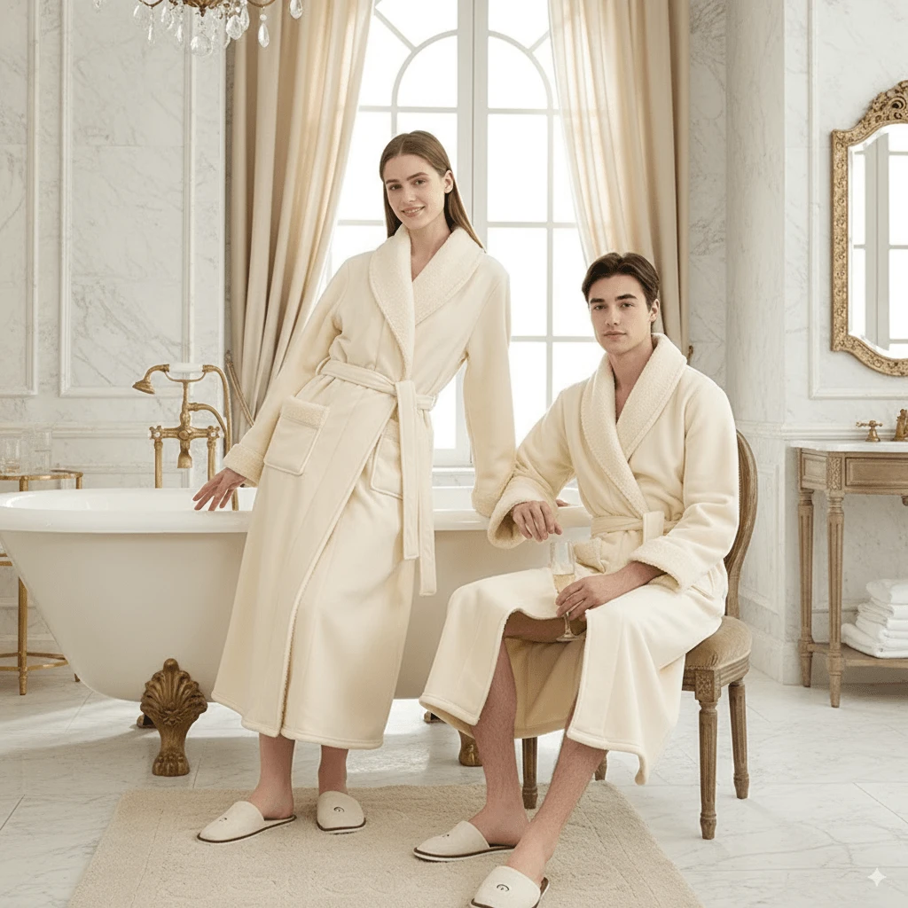 Peignoirs de bain doublés thermiques épaissis pour couple, peignoir en velours corail long pour l'automne/l'hiver
