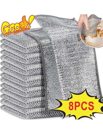 8PCS Multi-Purpose Cleaning Pads – Magic Steel Velvet Non-Scratch Scrubber Cloths, Double-Layer Rust Removers For Pots, Pans, Sinks, Stoves & Dishes, Reusable Kitchen Scouring Tools, Home Cleaning, Kitchen Cleaning, Party Cleaning, Christmas And New Year Cleaning Supplies