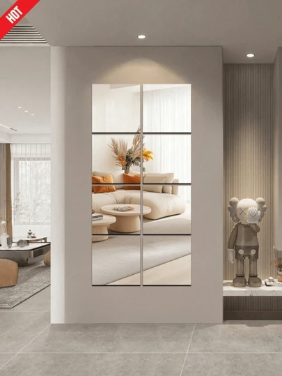 6/12pcs/Set Wave Geometric Mirror Wall Stickers, 3D Art DIY Acrylic Mirror Wall Decals, Self-Adhesive Waterproof Wall Stickers, Suitable For Home Living Room Bedroom Sofa TV Background Wall Decor, Office Wall Decor, Waterproof Mirror Tile No Drilling Required, Easy To Install And Versatile, Back To School Essential, Peel Off Protective Film! Best Birthday Gift (For Decoration Only, Not For Use As Mirror, May Cause Image Distortion)