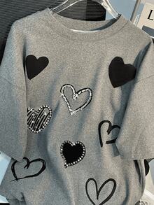 Sudadera hoodie sweatshirt dama mujer gorro capucha manga larga estampado Estampado de amor otoño invierno - Gris Claro - Ver 5