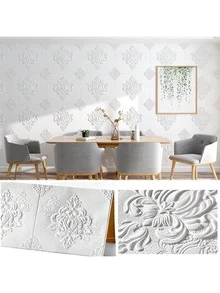 20pcs European Floral 3D Vinyl Wall Stickers - Peel And Stick, Self-Adhesive Panels For Living Room, Bathroom, Kitchen, Bedroom Decor, White Embossed Design, Easy To Install, Adds Elegance To Home Walls, Wall Stickers Home Decor