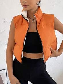 Damen modische ärmelloser Kurzjacke in Unifarbe, Herbst/Winter