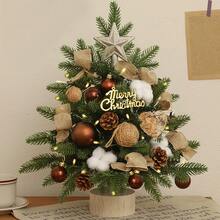 Mini Christmas Tree,Handcrafted Small Christmas Tree With Warm LED Glow Christmas Tree - Burlap Bows, Pinecone And "Merry Christmas" Sign Home Decor,Christmas Decorations(No Batteries)