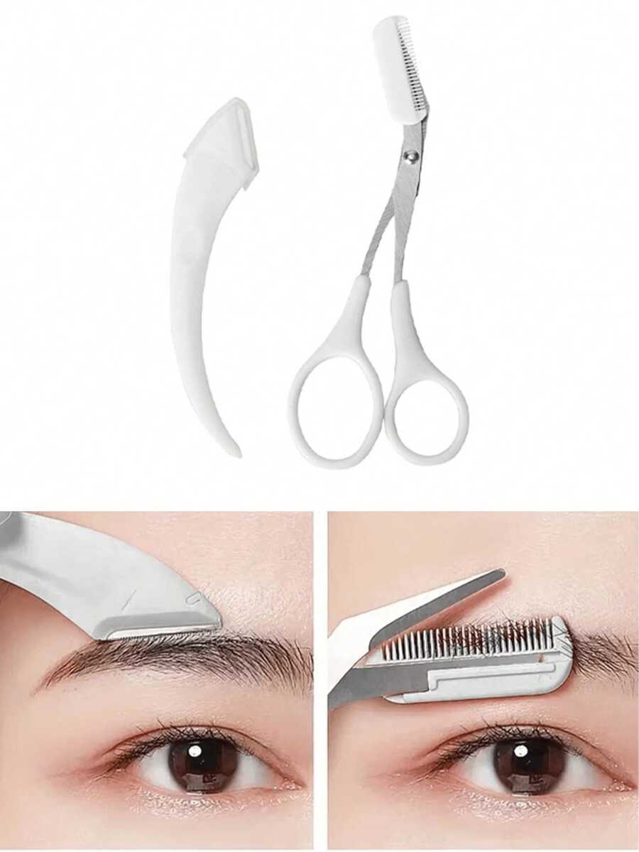 2件套修眉器套装，不锈钢弯头修眉刀，带梳子，适合任何肤质的美容工具，男女通用，价格实惠，可作为圣诞礼物、化妆品、化妆工具等。