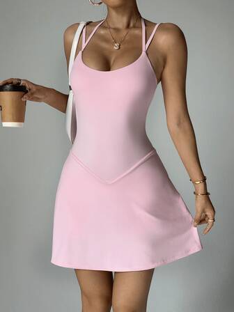 FWH Casual Chic Version,Slimming Waistline + Built-In Shorts,Perfect For Golf/Yoga/Streetwear,Flattering Back Straps + Anti-Ride Up Design,Tummy-Control + Curve-Hugging Fit,Hot Yoga & Summer Sports Ready,Waist-Defining Silhouette,Preppy Aesthetic,Flattering Back Strap Detail,Athletic Dresses