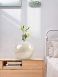 1PC Ceramic Vase With Geometric Stripes Of Gold And Silver Plating, Room Decoration, Home Decoration, Kitchen Decoration, Wedding Decoration, Table Decoration, Ornaments, Office Decoration, Garden Decoration, Outdoor Decoration.