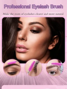 500/100/50PCS Disposable Crystal Pink Eyelash Brushes - Bendable Mascara Wands With Container, Professional Spoolies For Lash Extensions, Eyebrow Grooming & Castor Oil Application,Eyebrow Brush,Eyeshadow Brush,Spoolie,Spoolie Brush - Pink - View 2