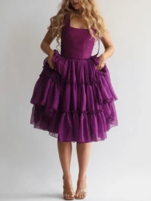 Women's Sleeveless Prom Dresses Short Homecoming Dress For Teens Lace Dresses Off Shoulder Beaded Ball Tulle Formal Evening Party Gowns - 紫羅蘭色 - 查看 3