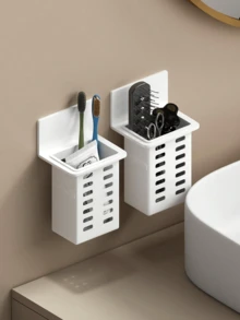 1/2 piezas Soporte de pared blanco montado para cepillo de dientes y pasta de dientes para baño, pasta de dientes, peines, afeitadoras, sin necesidad de perforación, almacenamiento, decoración del hogar, decoración del baño, decoración de otoño, temporada de vuelta a la escuela, accesorios de baño y utensilios de cocina - Negro - Ver 6