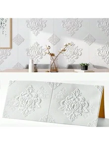 20pcs European Floral 3D Vinyl Wall Stickers - Peel And Stick, Self-Adhesive Panels For Living Room, Bathroom, Kitchen, Bedroom Decor, White Embossed Design, Easy To Install, Adds Elegance To Home Walls, Wall Stickers Home Decor
