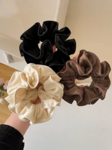 1pc/3pcs Autumn And Winter Velvet Fungus Edge Flower Bud Hair Tie, Lazy Style Low Ponytail Temperament Tied Hair Rope, Durable High Ponytail, Fashionable Hair Accessory For Women's Back Of The Head, Versatile Style, Suitable For Dark Color Matching In Autumn And Winter, Parties, Home, Holiday Gifts, Graduation Gifts, Suitable For Wearing In Multiple Scenarios ,Ponytail Holders ,Hair Elastics ,Hair Rubber Bands ,Scrunchies