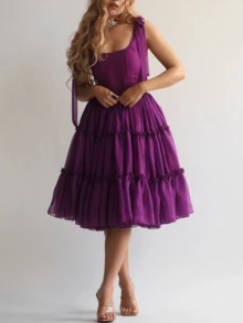 Women's Sleeveless Prom Dresses Short Homecoming Dress For Teens Lace Dresses Off Shoulder Beaded Ball Tulle Formal Evening Party Gowns - 紫羅蘭色 - 查看 7