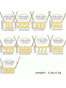 1 Miếng Thép không gỉ May mắn Số Dây chuyền , Đơn giản Châu Âu và Châu Mỹ Phong cách , 18K Thép Titan 111-999 Số Vòng cổ mặt dây chuyền , Không giới tính Cặp đôi Phụ kiện - Vàng - Xem 5