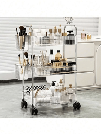 Aesthetic Acrylic Rolling Cart With Wheels - Multi-Layer Transparent Organizer For Bedroom, Kitchen, Bathroom - Perfect Mobile Storage For Makeup, Snacks & Essentials (2/3/4 Tiers)