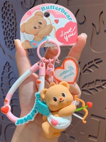 Butterbear Pink Angel Keychain Charm, Adorable Pendant, Angel Wings, Heart Detail, Bag & Key Decor, Daily Travel, Gift for Animal Lovers, Kawaii Charm, Backpack Accent, Alloy Chain, Limited Edition, Gift Ready, Angelic Vibe, Cute Accessory,, Pop Buddy, Heart Lltk, Pop Buddy, Finory, Popy) - 粉色 - 查看 3