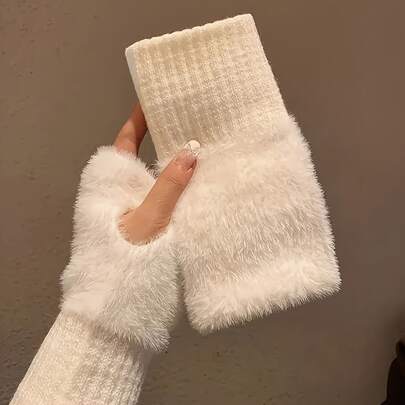 2 pares de guantes de invierno suaves y cálidos para mujer - Guantes sin dedos de ajuste elástico, guantes de clima frío de color blanco puro para atuendos casuales y formales, lavables a mano - Accesorios de invierno acogedores para mujeres, guantes de invierno para damas, uso casual, diseño de guantes elegante, material de guante duradero, equipo para clima frío, guantes de moda, guantes de alta calidad, amantes de la moda (1/2 pares)