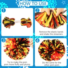 2 件装哑光饰面和手柄啦啦队绒球，团队精神，体育比赛，嘉年华，啦啦队用品 - 彩色 - 查看 8