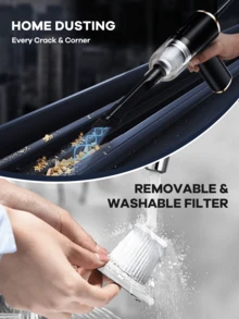 REMAX Aspiradora portátil inalámbrica recargable de 3 en 1 para coche y hogar, 1500mAh, 6000pa, aspiradora, soplador de polvo y soplador de aire 3 en 1, 320g de peso ligero, 2 niveles de succión ajustables, luz LED incorporada para ver áreas oscuras, dos boquillas intercambiables, Tipo-C, para coche, dispositivo de oficina, hogar, negro/blanco